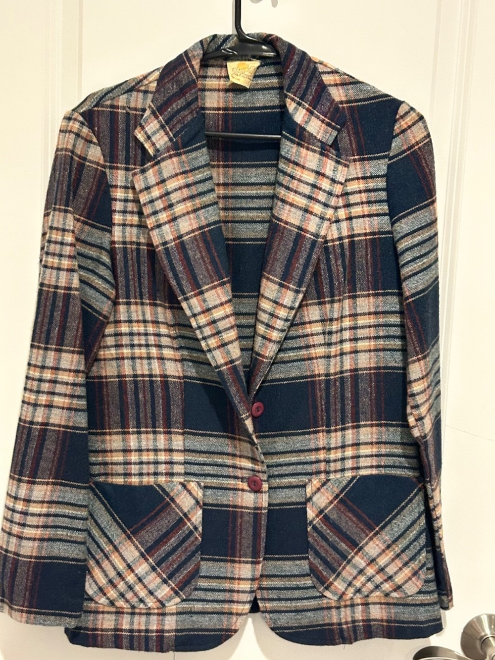 Vintage 1980’s Blue Plaid Blazer Jacket - Picture 4 of 6